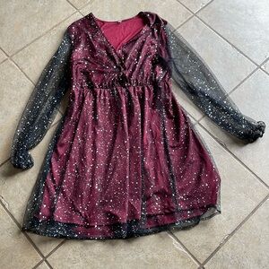 Burgundy and Black short sparkly dress sz. XL